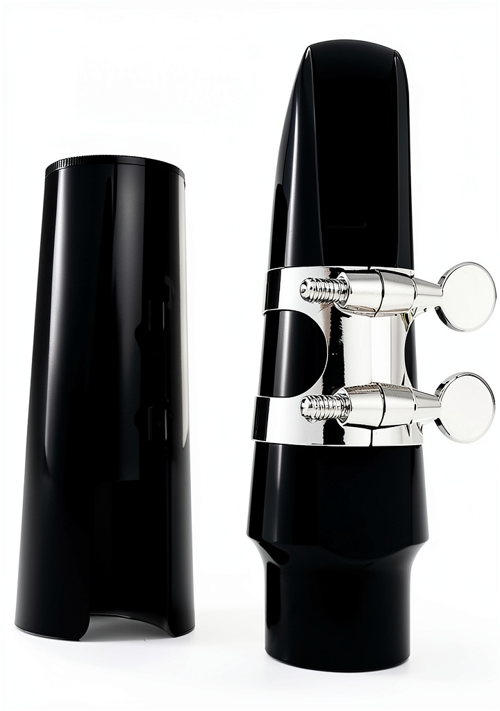 Baritone saxophonist using the acrylic mouthpiece in a rehearsal studio